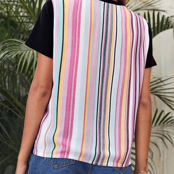 🚨Black striped pocket patch round neck short sleeve tee - Picture 2 of 7
